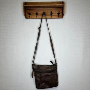 COCHOR Brown‎ Distressed Leather Crossbody Bag Adjustable Strap Zip Pockets
